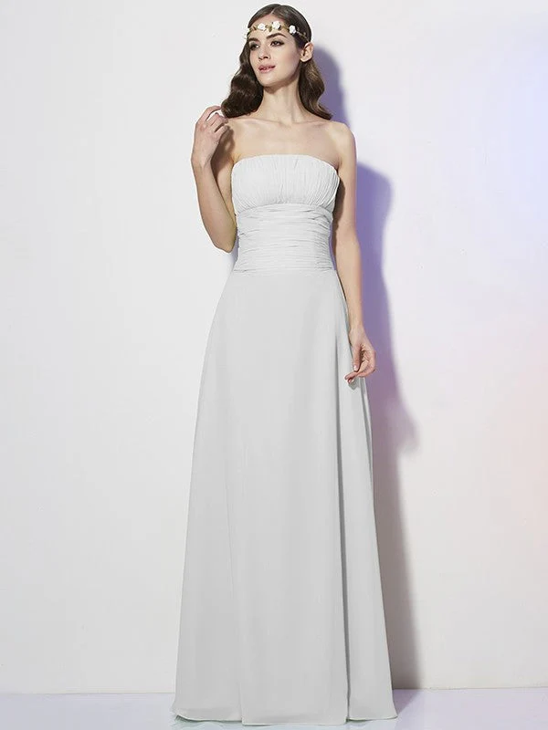 Charming Strapless Sleeveless Pleats Long Chiffon Bridesmaid Dresses - Image 19