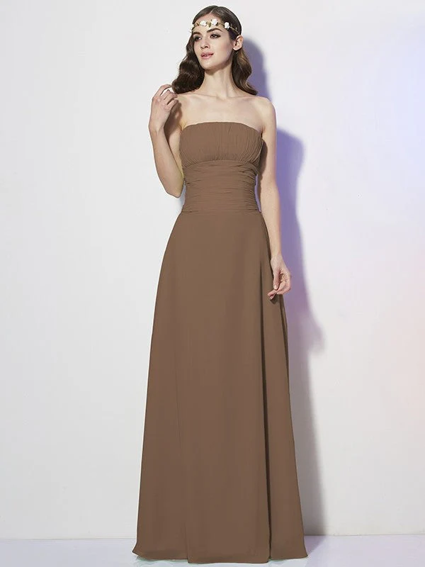 Charming Strapless Sleeveless Pleats Long Chiffon Bridesmaid Dresses - Image 2