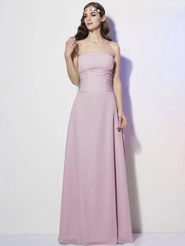 Charming Strapless Sleeveless Pleats Long Chiffon Bridesmaid Dresses - Image 20