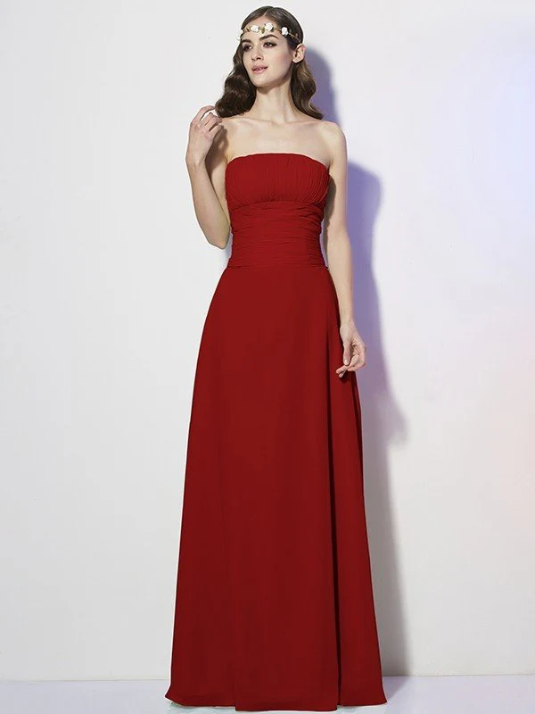 Charming Strapless Sleeveless Pleats Long Chiffon Bridesmaid Dresses - Image 21