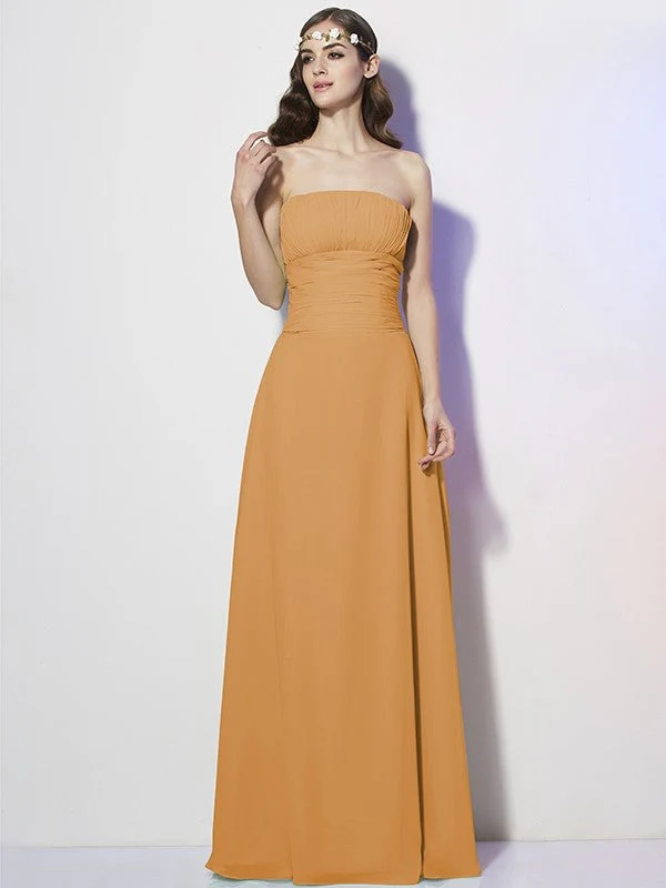 Charming Strapless Sleeveless Pleats Long Chiffon Bridesmaid Dresses - Image 22