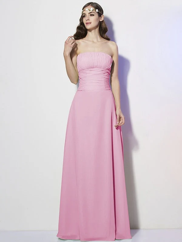Charming Strapless Sleeveless Pleats Long Chiffon Bridesmaid Dresses - Image 23