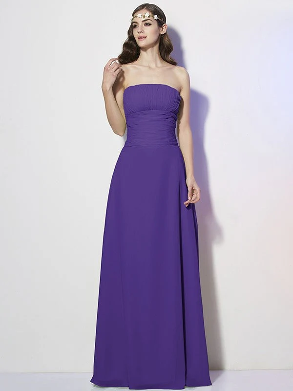 Charming Strapless Sleeveless Pleats Long Chiffon Bridesmaid Dresses - Image 24