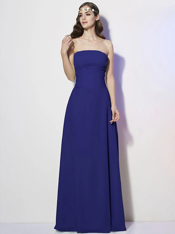 Charming Strapless Sleeveless Pleats Long Chiffon Bridesmaid Dresses - Image 25