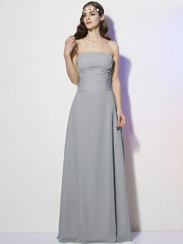 Charming Strapless Sleeveless Pleats Long Chiffon Bridesmaid Dresses - Image 26