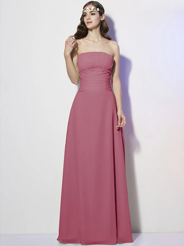 Charming Strapless Sleeveless Pleats Long Chiffon Bridesmaid Dresses - Image 27