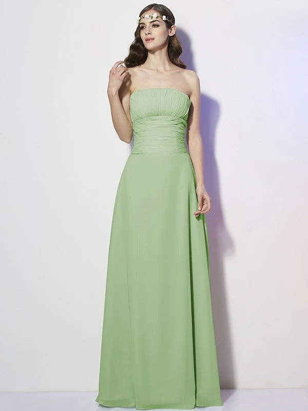 Charming Strapless Sleeveless Pleats Long Chiffon Bridesmaid Dresses - Image 28