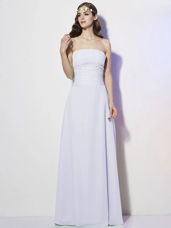 Charming Strapless Sleeveless Pleats Long Chiffon Bridesmaid Dresses - Image 29
