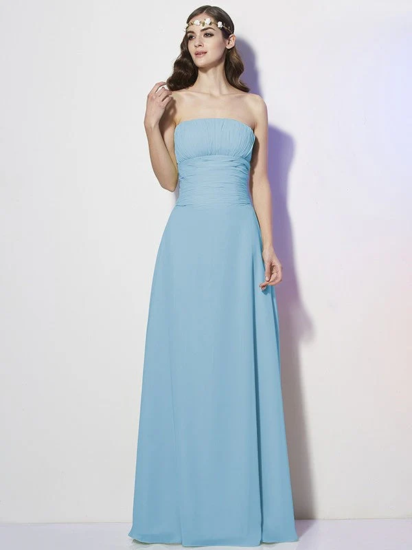 Charming Strapless Sleeveless Pleats Long Chiffon Bridesmaid Dresses - Image 3