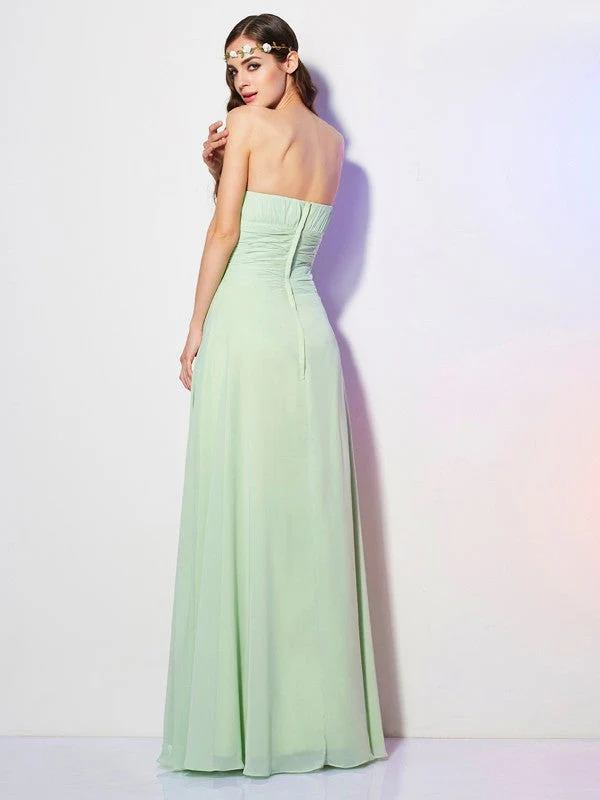 Charming Strapless Sleeveless Pleats Long Chiffon Bridesmaid Dresses - Image 30