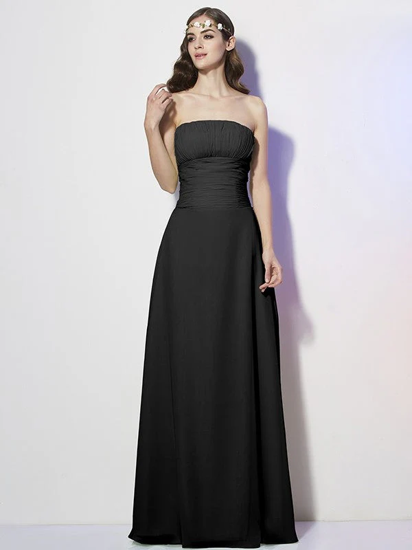 Charming Strapless Sleeveless Pleats Long Chiffon Bridesmaid Dresses - Image 4