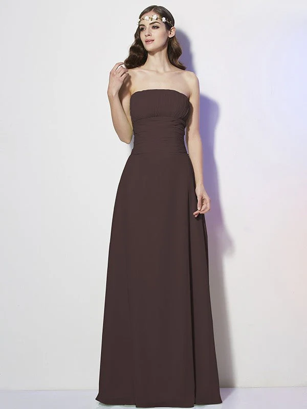Charming Strapless Sleeveless Pleats Long Chiffon Bridesmaid Dresses - Image 5