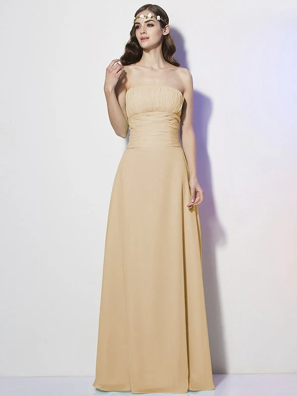 Charming Strapless Sleeveless Pleats Long Chiffon Bridesmaid Dresses - Image 6
