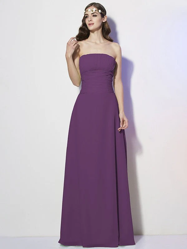 Charming Strapless Sleeveless Pleats Long Chiffon Bridesmaid Dresses - Image 7
