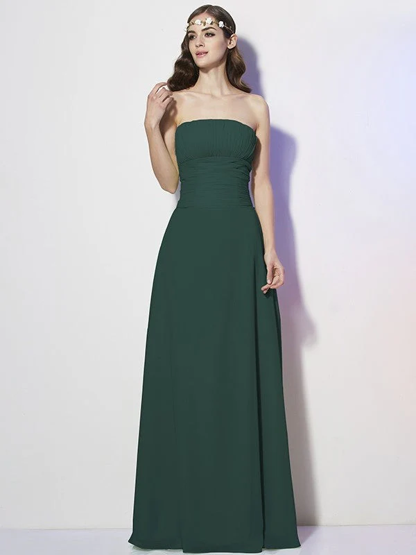 Charming Strapless Sleeveless Pleats Long Chiffon Bridesmaid Dresses - Image 8