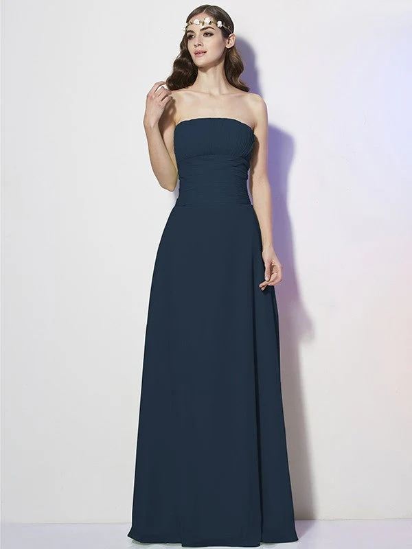 Charming Strapless Sleeveless Pleats Long Chiffon Bridesmaid Dresses - Image 9