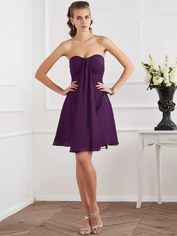 Charming Strapless Sleeveless Pleats Short Chiffon Bridesmaid Dresses - Image 13