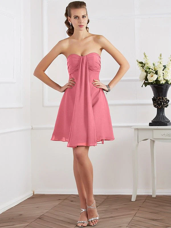 Charming Strapless Sleeveless Pleats Short Chiffon Bridesmaid Dresses - Image 28