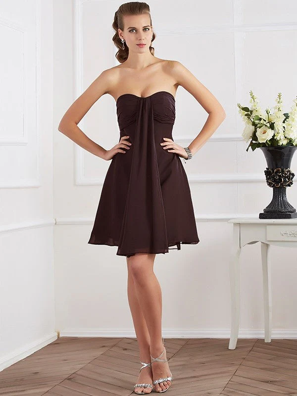 Charming Strapless Sleeveless Pleats Short Chiffon Bridesmaid Dresses - Image 7