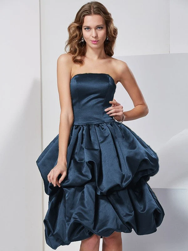 Charming Strapless Sleeveless Short Satin Bridesmaid Dresses - Image 11