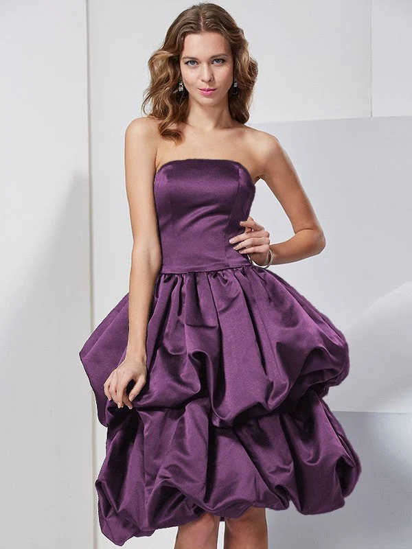 Charming Strapless Sleeveless Short Satin Bridesmaid Dresses - Image 13