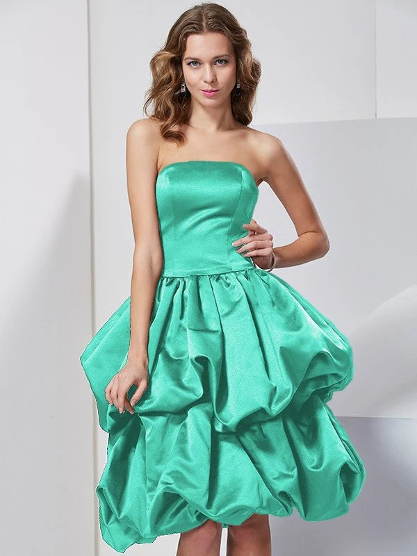 Charming Strapless Sleeveless Short Satin Bridesmaid Dresses - Image 15