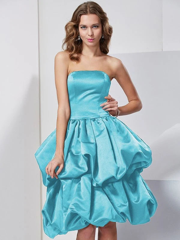 Charming Strapless Sleeveless Short Satin Bridesmaid Dresses - Image 2
