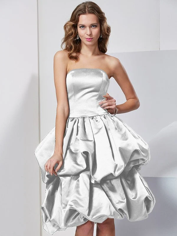 Charming Strapless Sleeveless Short Satin Bridesmaid Dresses - Image 28