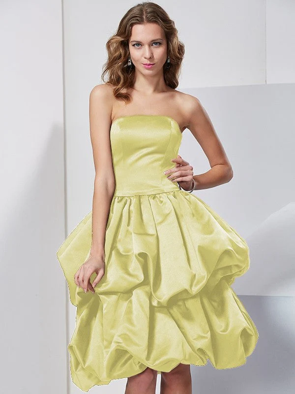 Charming Strapless Sleeveless Short Satin Bridesmaid Dresses - Image 8