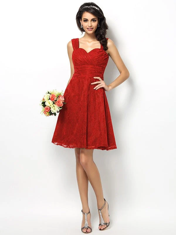 Charming Straps Lace Sleeveless Short Bridesmaid Dresses - Image 23