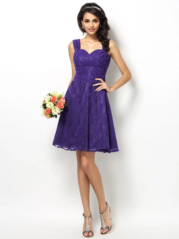 Charming Straps Lace Sleeveless Short Bridesmaid Dresses - Image 24