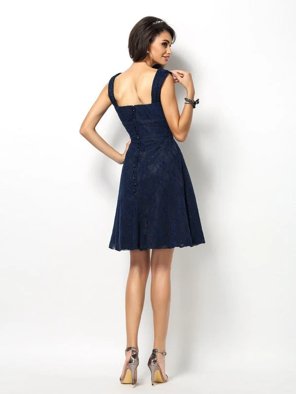 Charming Straps Lace Sleeveless Short Bridesmaid Dresses - Image 30