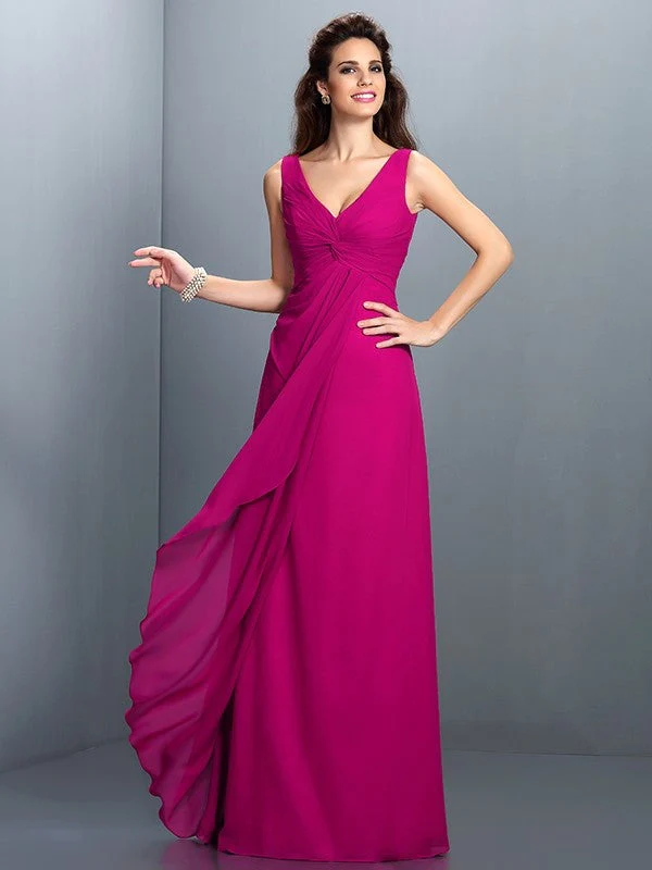 Charming Straps Pleats Sleeveless Long Chiffon Bridesmaid Dresses - Image 11
