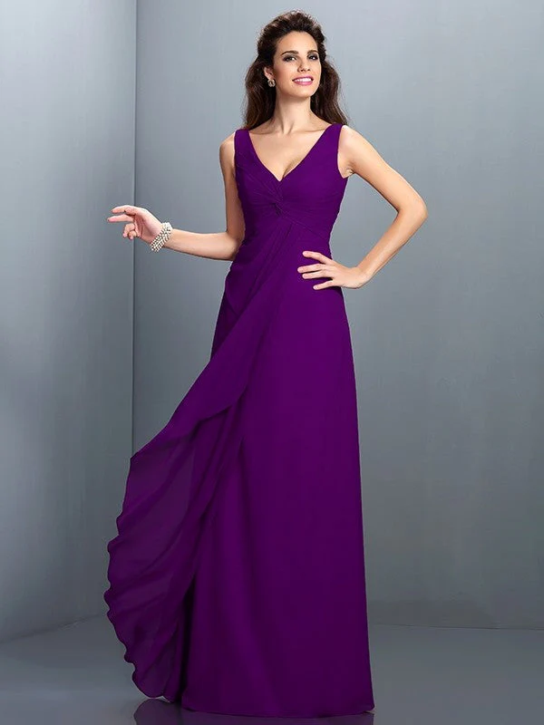 Charming Straps Pleats Sleeveless Long Chiffon Bridesmaid Dresses - Image 13
