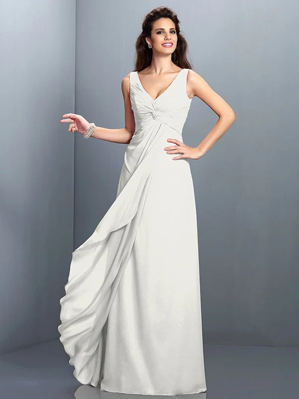 Charming Straps Pleats Sleeveless Long Chiffon Bridesmaid Dresses - Image 16