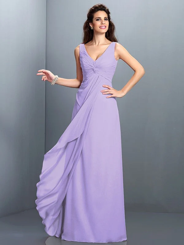 Charming Straps Pleats Sleeveless Long Chiffon Bridesmaid Dresses - Image 19