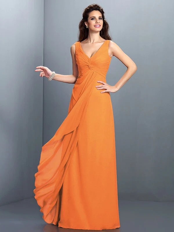 Charming Straps Pleats Sleeveless Long Chiffon Bridesmaid Dresses - Image 20