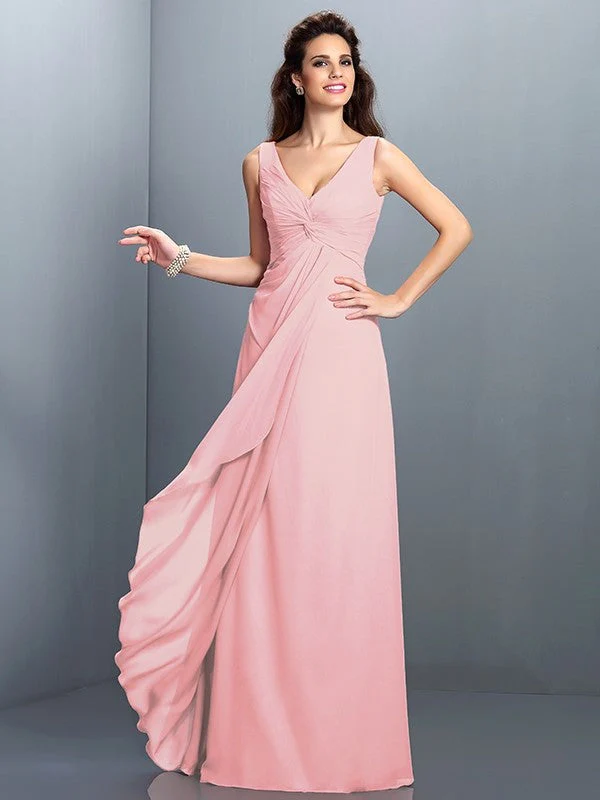Charming Straps Pleats Sleeveless Long Chiffon Bridesmaid Dresses - Image 21
