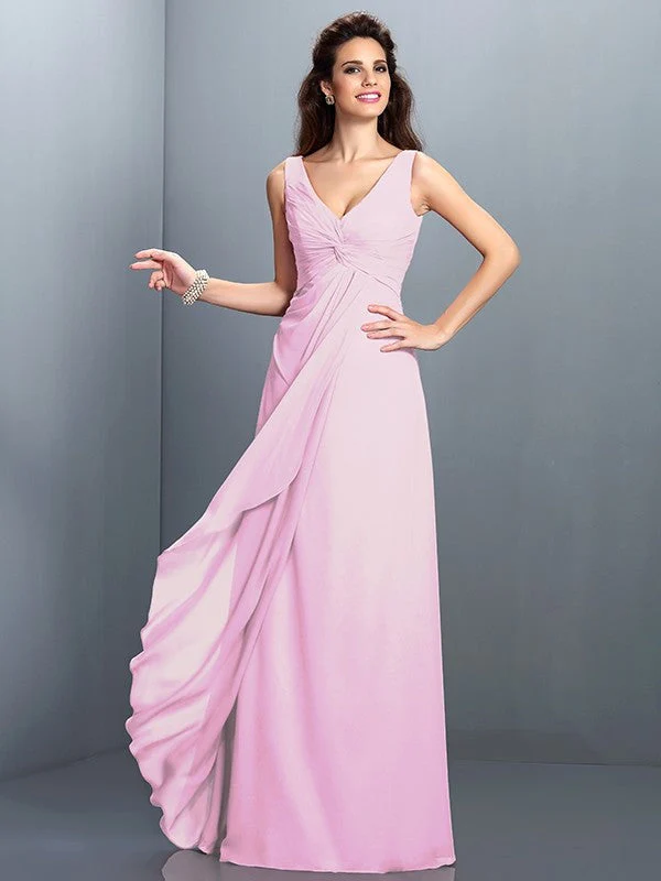 Charming Straps Pleats Sleeveless Long Chiffon Bridesmaid Dresses - Image 22