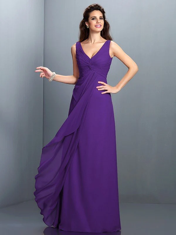 Charming Straps Pleats Sleeveless Long Chiffon Bridesmaid Dresses - Image 24