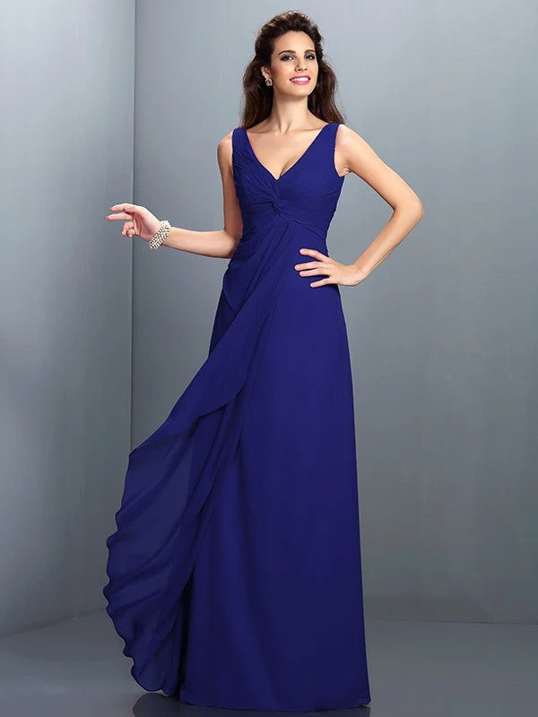 Charming Straps Pleats Sleeveless Long Chiffon Bridesmaid Dresses - Image 25