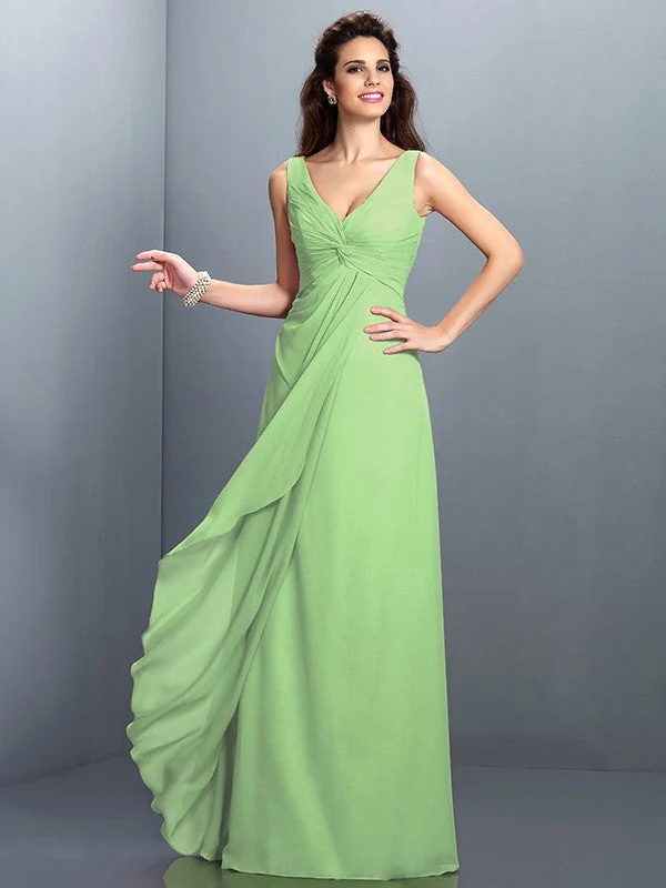 Charming Straps Pleats Sleeveless Long Chiffon Bridesmaid Dresses - Image 26
