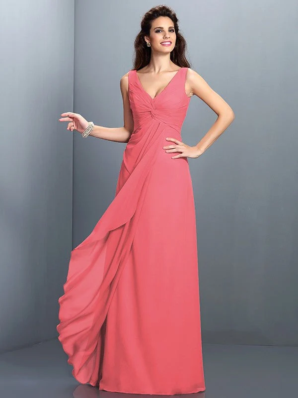 Charming Straps Pleats Sleeveless Long Chiffon Bridesmaid Dresses - Image 28