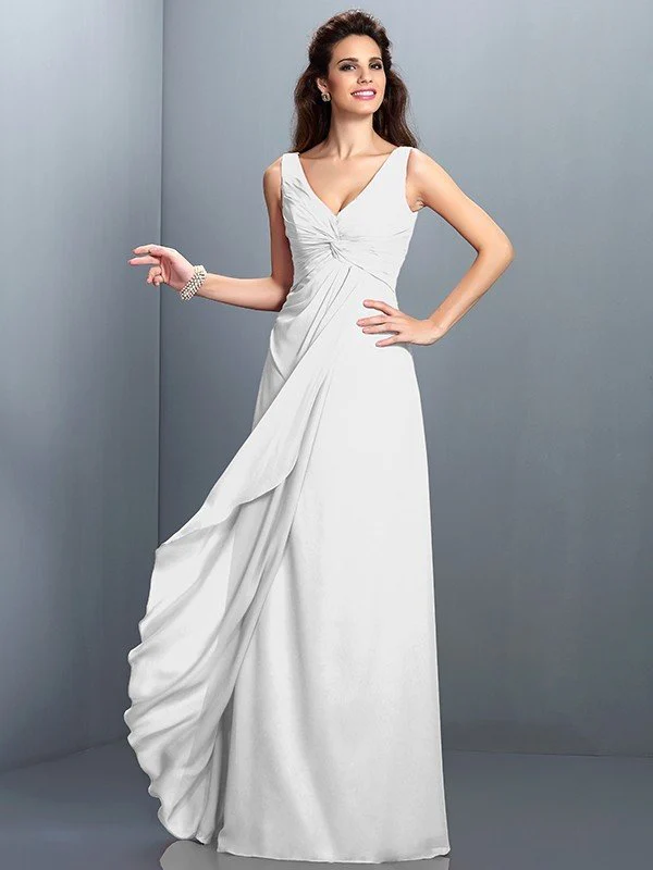 Charming Straps Pleats Sleeveless Long Chiffon Bridesmaid Dresses - Image 29