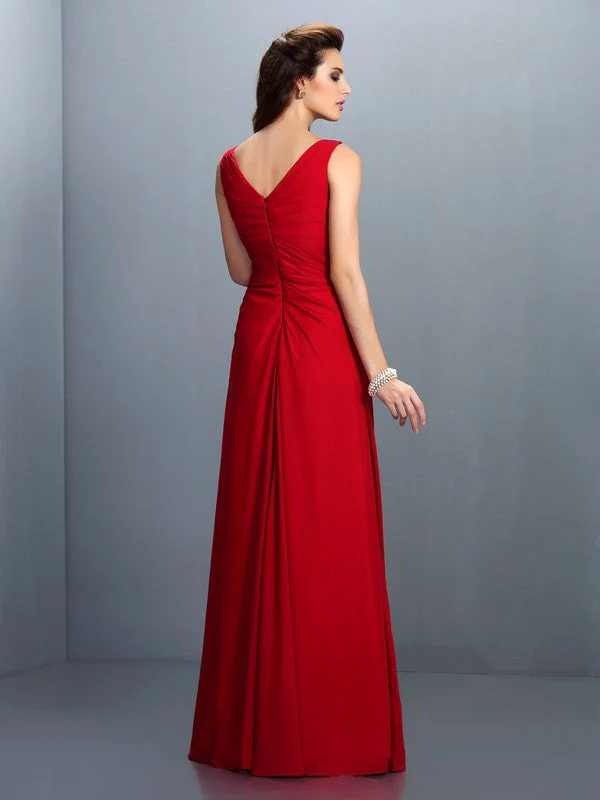 Charming Straps Pleats Sleeveless Long Chiffon Bridesmaid Dresses - Image 30