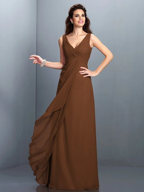 Charming Straps Pleats Sleeveless Long Chiffon Bridesmaid Dresses - Image 4