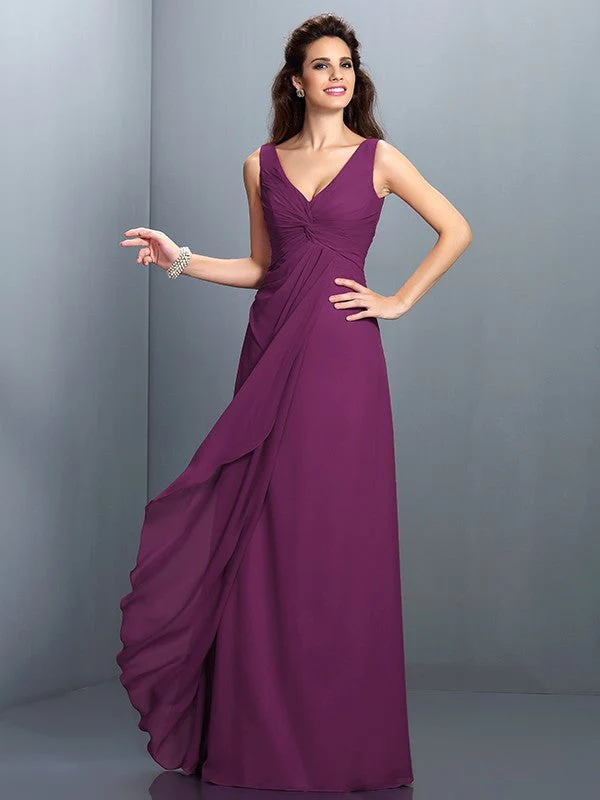 Charming Straps Pleats Sleeveless Long Chiffon Bridesmaid Dresses - Image 5