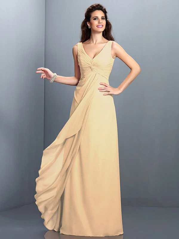 Charming Straps Pleats Sleeveless Long Chiffon Bridesmaid Dresses - Image 6