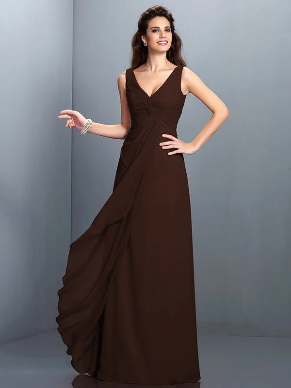 Charming Straps Pleats Sleeveless Long Chiffon Bridesmaid Dresses - Image 7