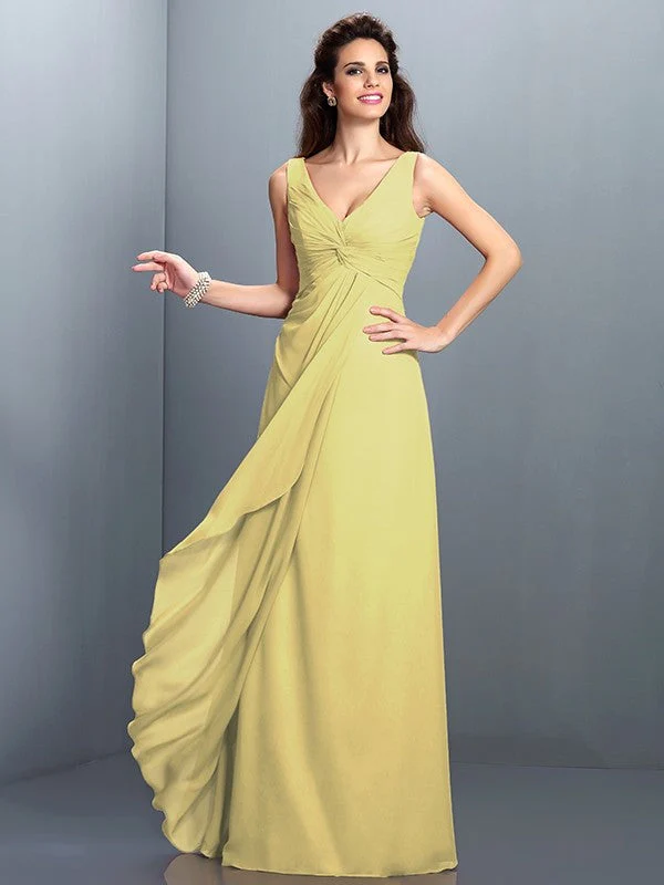 Charming Straps Pleats Sleeveless Long Chiffon Bridesmaid Dresses - Image 8